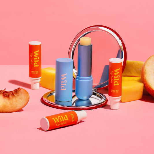 Powder Blue Lip Balm Case + Peach & Mango Refill Trio Pack